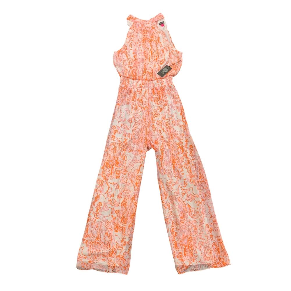 Vince Camuto Jumpsuit Women M Medium Multi Wide Paisley Smocked Halter Lined